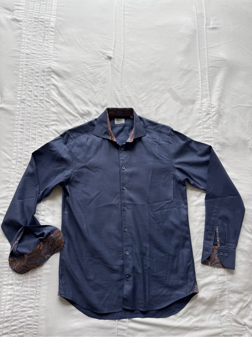 Men's Navy Dress Shirt with Paisley Contrast Trim